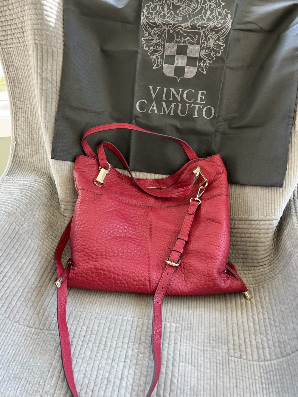 Vince Camuto Cherry Red Textured Lamb Leather tote Bag